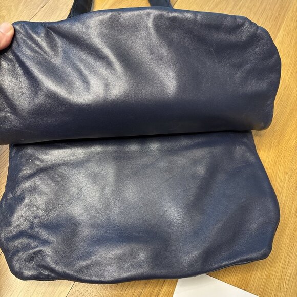 Balenciaga Ostrich Leg Navy Perforated Leather Shoulder Dual Bag Gold Buttons - Picture 5 of 8